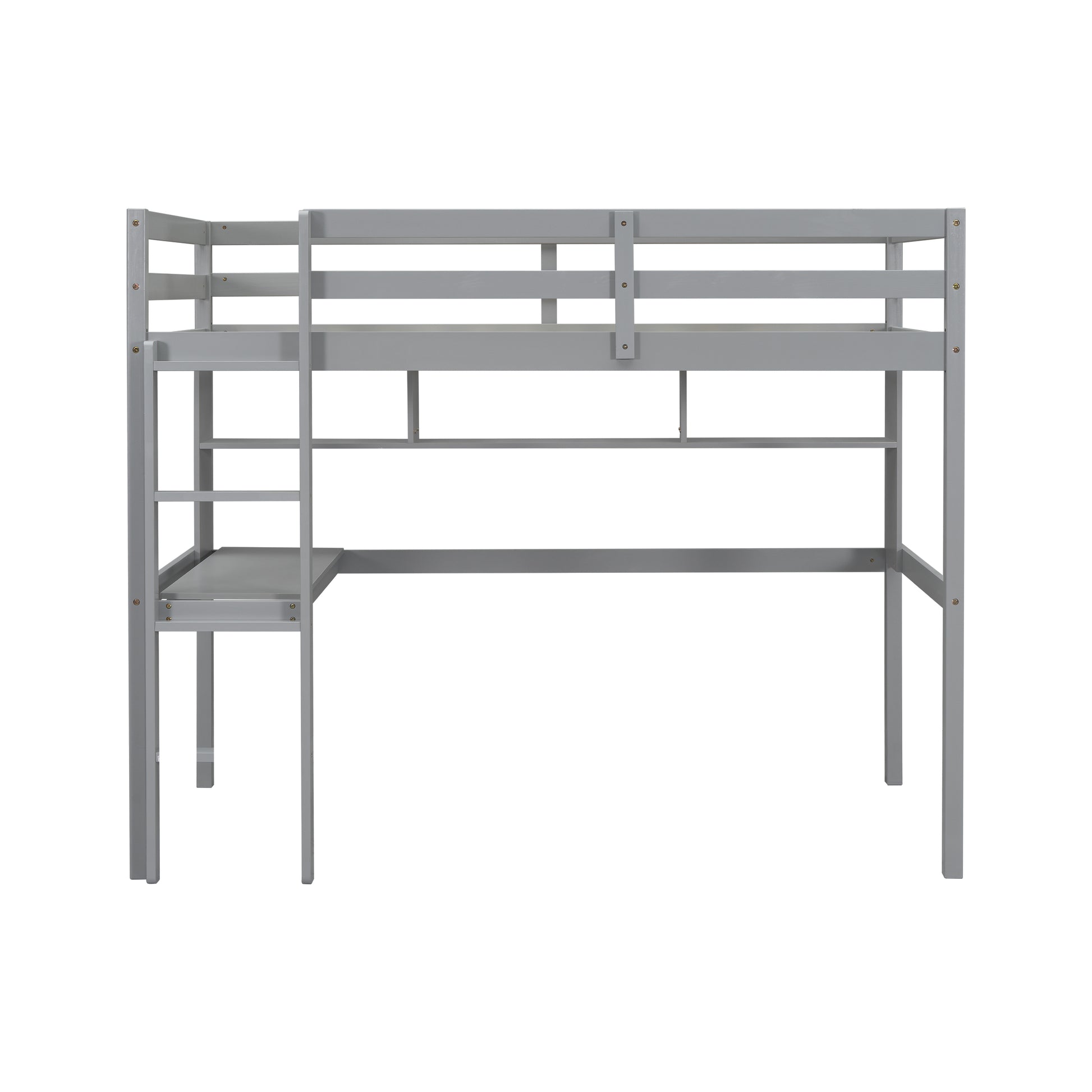Twin Size Loft Bed With Desk And Shelves, Safety Guardrail And Ladder,Grey Twin Grey Pine