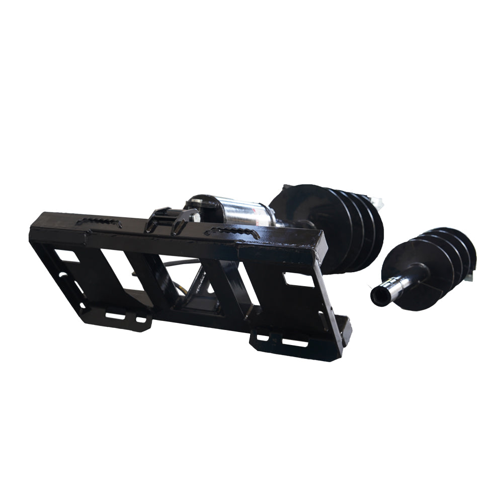 Skid Steer Attachments Post Hole Auger Drive Attachment, 12" And 18" Diameter Auger, 46" Drilling Depth, Standard Flow Black Steel