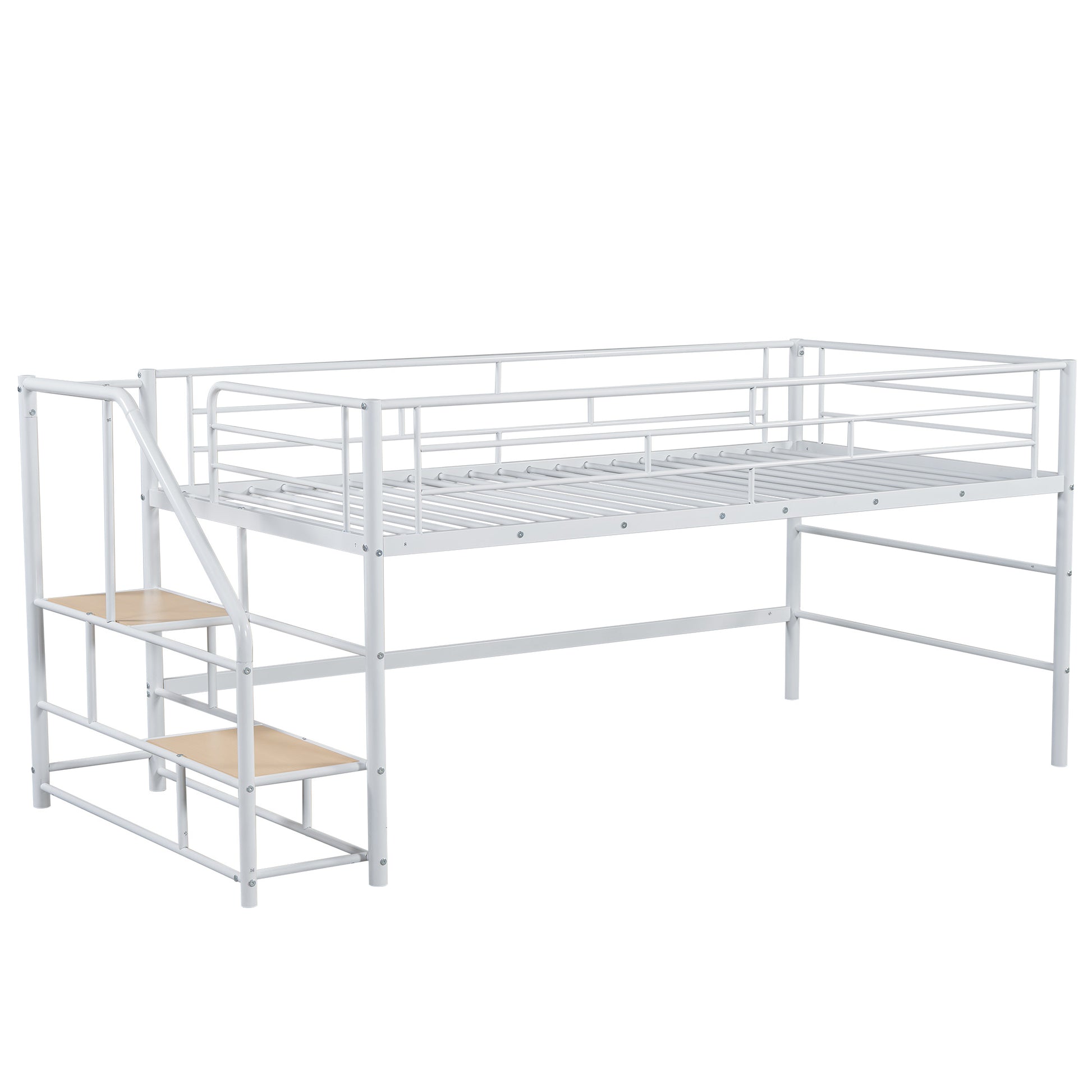 Mid Loft Bed With Storage Stairs, Twin, White Twin White Mdf Metal