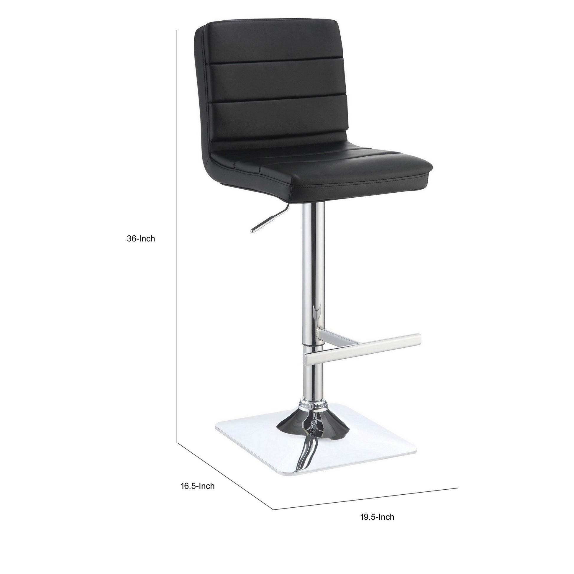 Casual Armless Adjustable Bar Height Stool, Black, Set Of 2 Chrome Metal