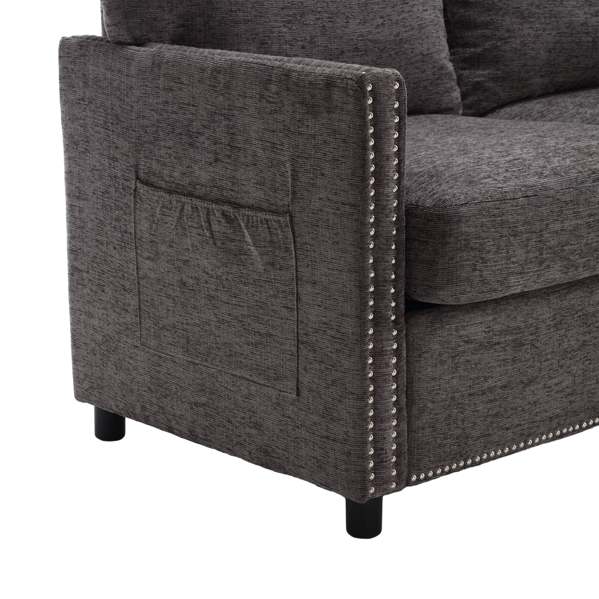 United Modern Chenille Fabric Loveseat, 2 Seat Upholstered Loveseat Sofa Modern Couch Dark Gray Chenille 2 Seat