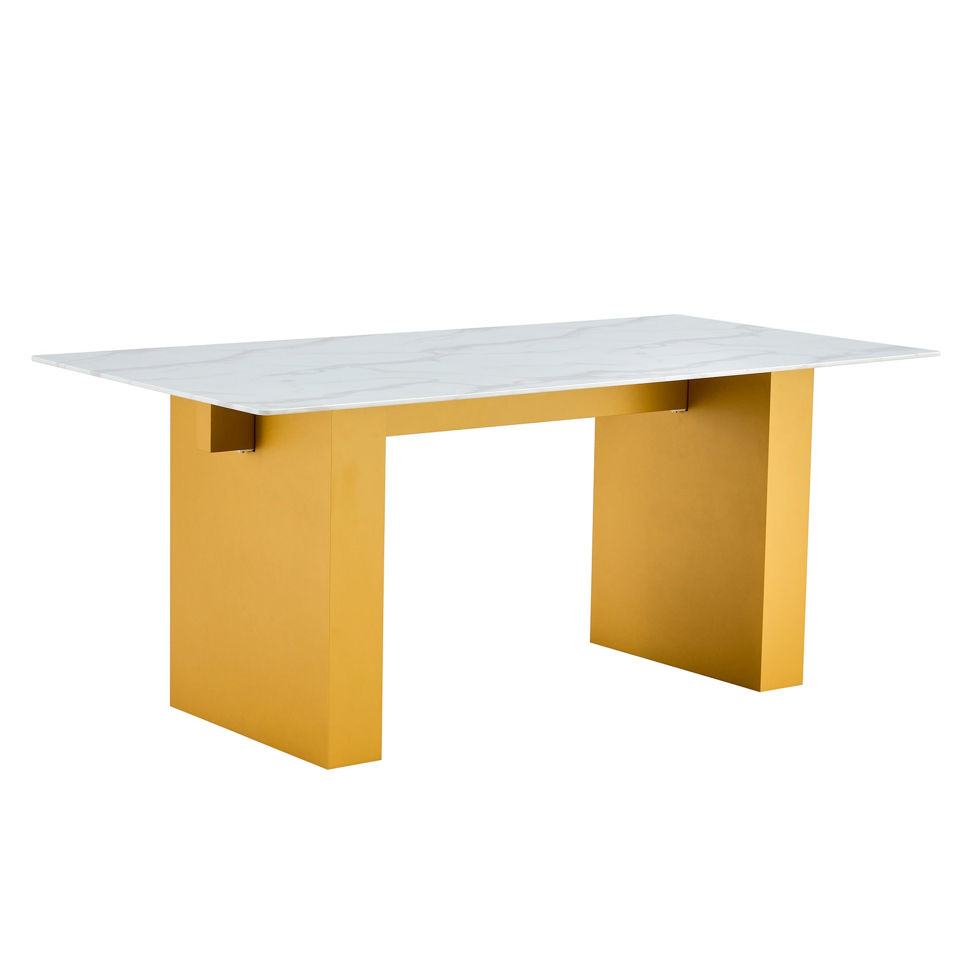 Large Modern Rectangular Table With 0.4 Inch Patterned Tabletop And Large Mdf Table Legs, Suitable For Kitchen, Dining Room, And Living Room 71 "* 35.4" * 30 " 1546 Gold Mdf Glass