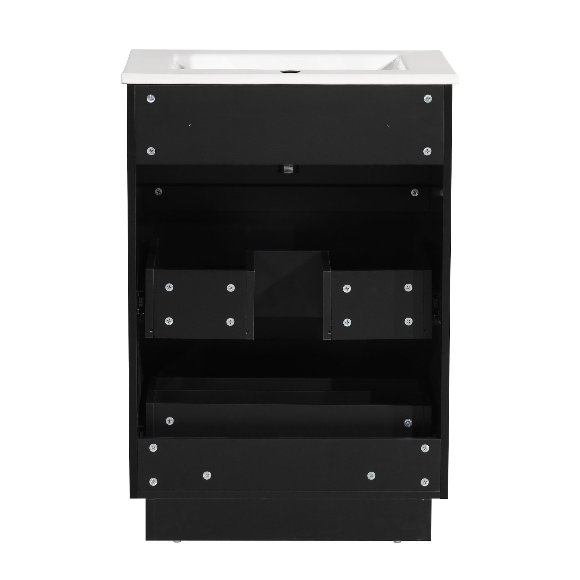 24 Inch Bathroom Vanity With Ceramic Sink Set, Modern Freestanding Bathroom Storage Cabinet With 2 Drawers, Floor Standing Bath Vanity Combo, Black Black Mdf