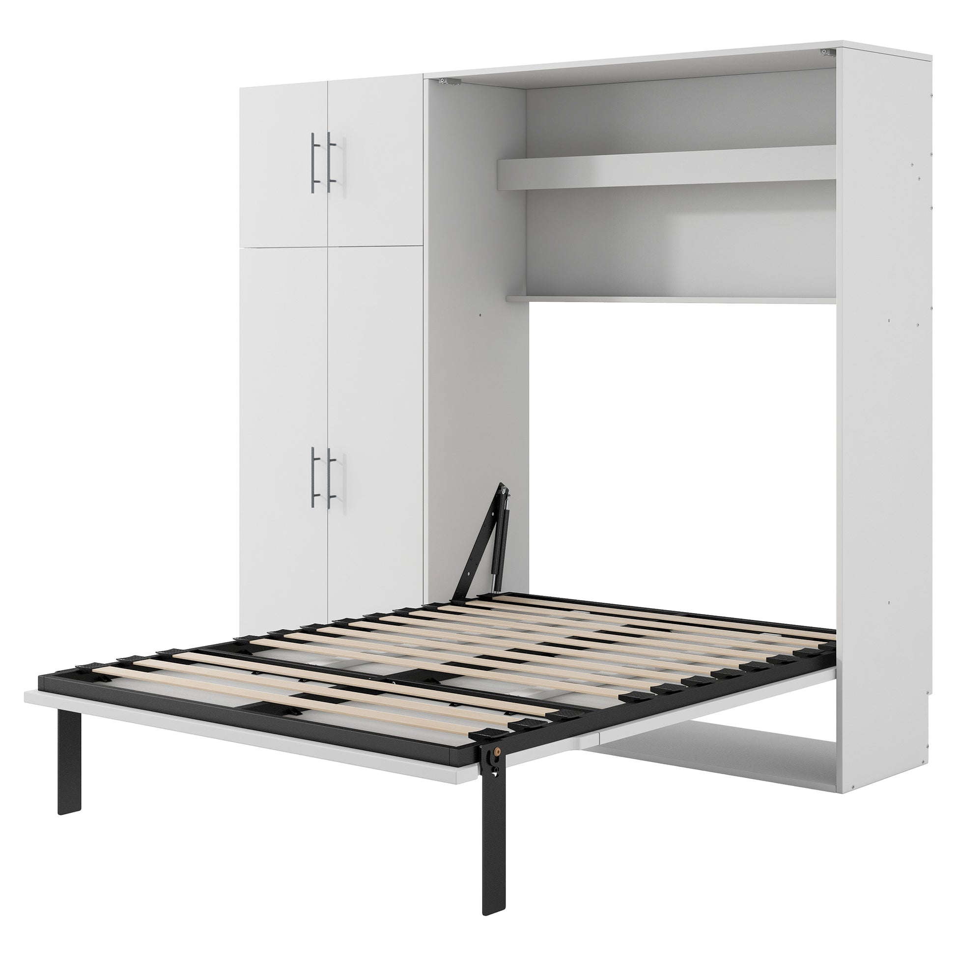 Full Size Murphy Bed With Lockers And Wardrobes, White Box Spring Not Required Full White Murphy Solid Wood Mdf