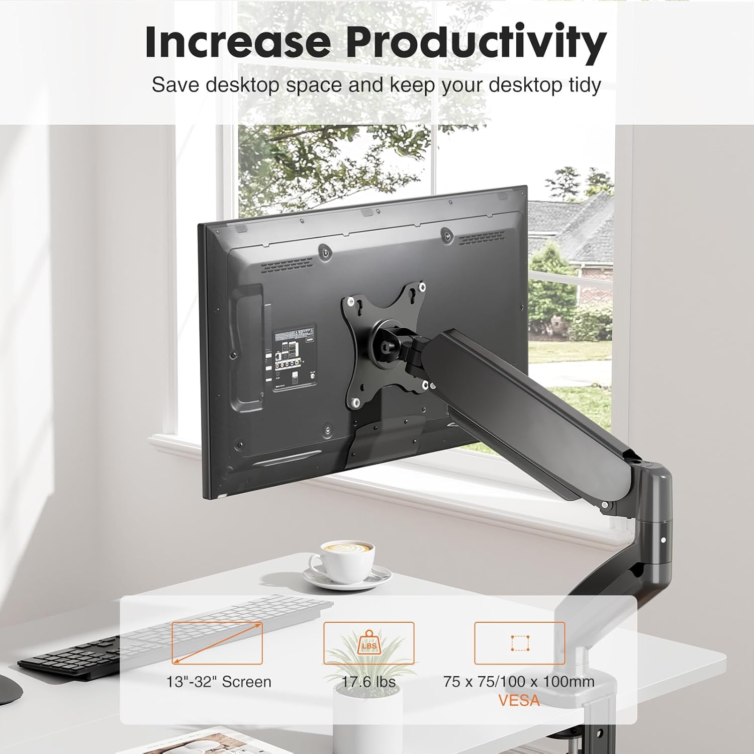 Single Monitor Stand Arm, 13'' To 32'' Adjustable Desk Monitor Mount, Black Black Steel