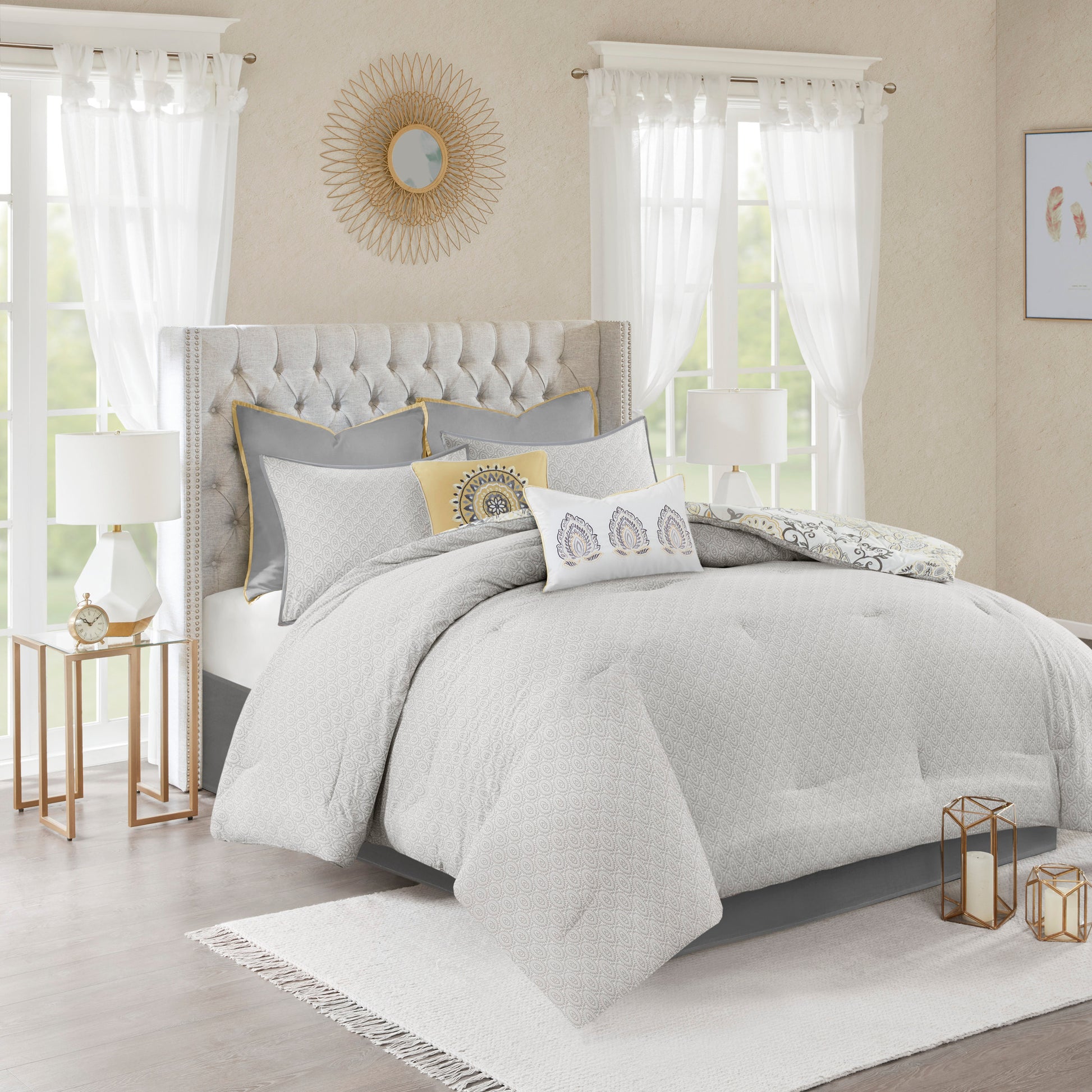 8 Piece Cotton Floral Printed Reversible Comforter Set Yellow King King Yellow Cotton