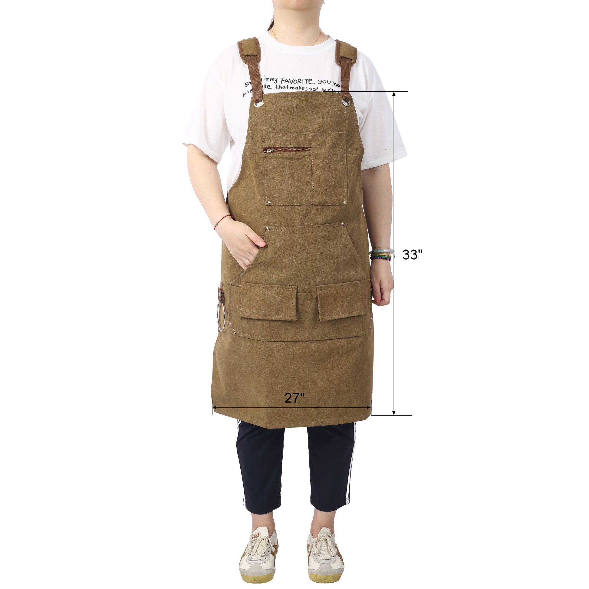 Long Heavy Duty Canvas Tool Apron, Carpenter Aprons, Woodworking Aprons, Carpenters 16 Oz ,Fully Adjustable To Comfortably Fit Men And Women ,Not Waxed Brown Canvas