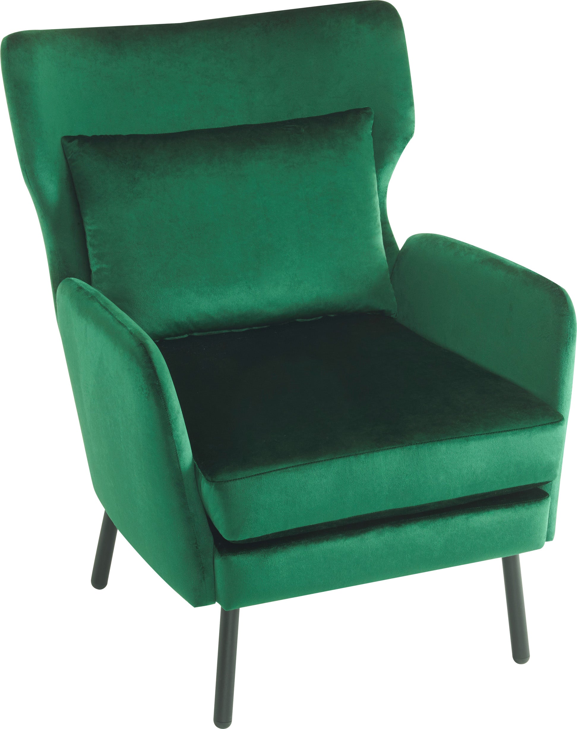Wing Back Velvet Accent Chair, Modern Living Room Armchair Comfy Upholstered Single Sofa Chair For Bedroom Dorms Reading Reception Room With Metal Legs & Pillow, Green Green Velvet
