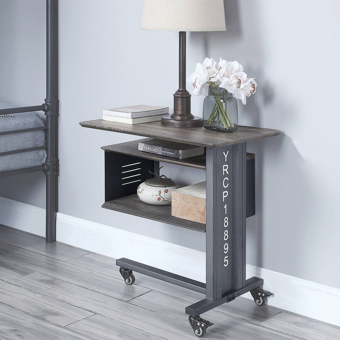 Gunmetal Accent Table And Wall Shelf Set Gunmetal Primary Living Space Contemporary Shelves Rectangular Metal