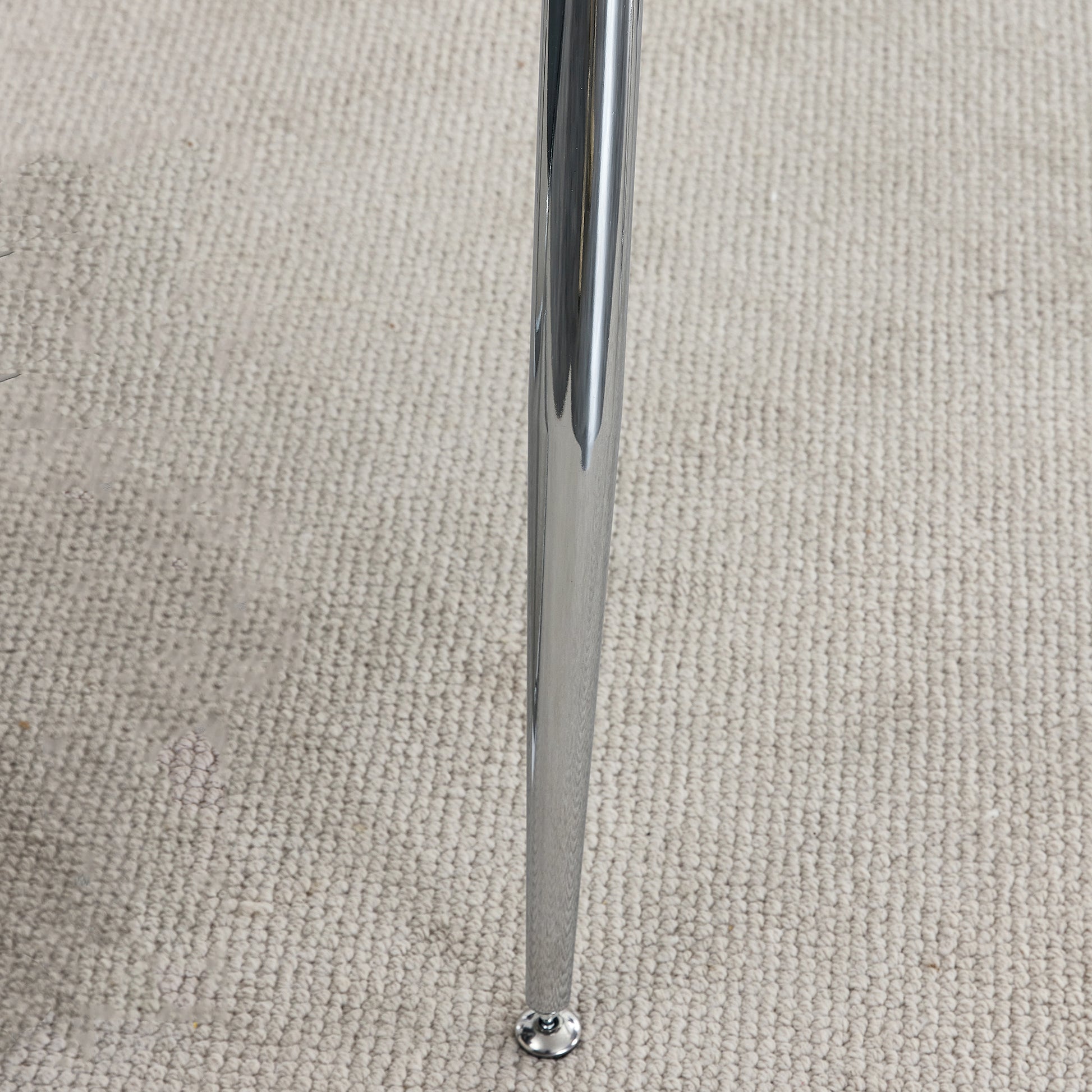 Table And Chair Set.Rectangular Dining Table With Tempered Glass Tabletop And Silver Plating Metal Legs.Paired With 6 Checkered Armless High Back Light Gray Chairs With Electroplated Metal Legs. Transparent Seats 6 Glass Metal