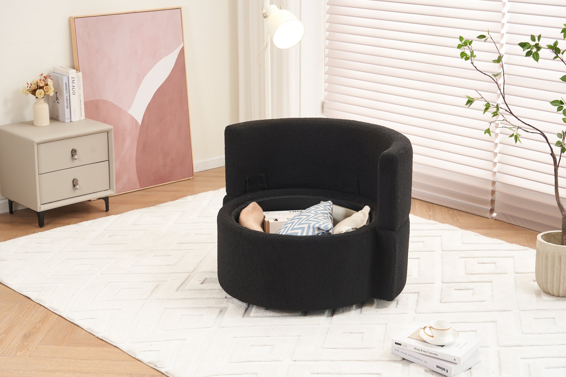 029 Teddy Fabric Swivel And Storage Chair With Back Cushion For Living Room,Black Black Primary Living Space Modern Foam Teddy