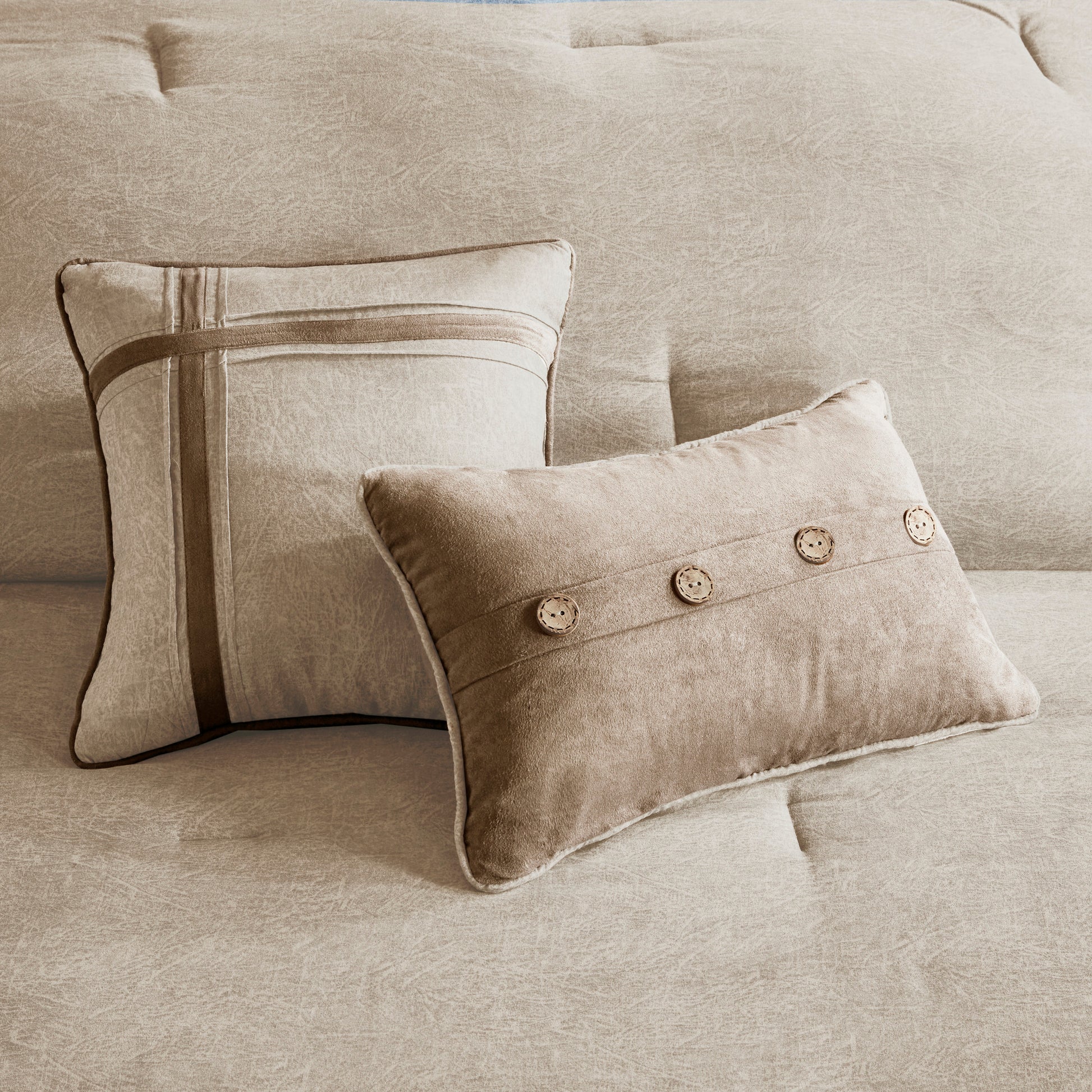 7 Piece Faux Suede Comforter Set Tan Cal King California King Tan Polyester