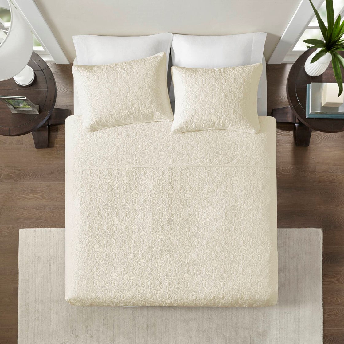 Reversible Quilt Set Cream King Cal King Cream Cotton
