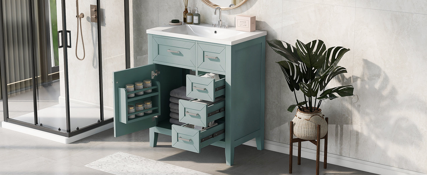 30" Bathroom Vanity With Sink Combo, Green Bathroom Cabinet With Drawers, Solid Frame And Mdf Board Old Sku:N725S999222F Green Solid Wood Mdf