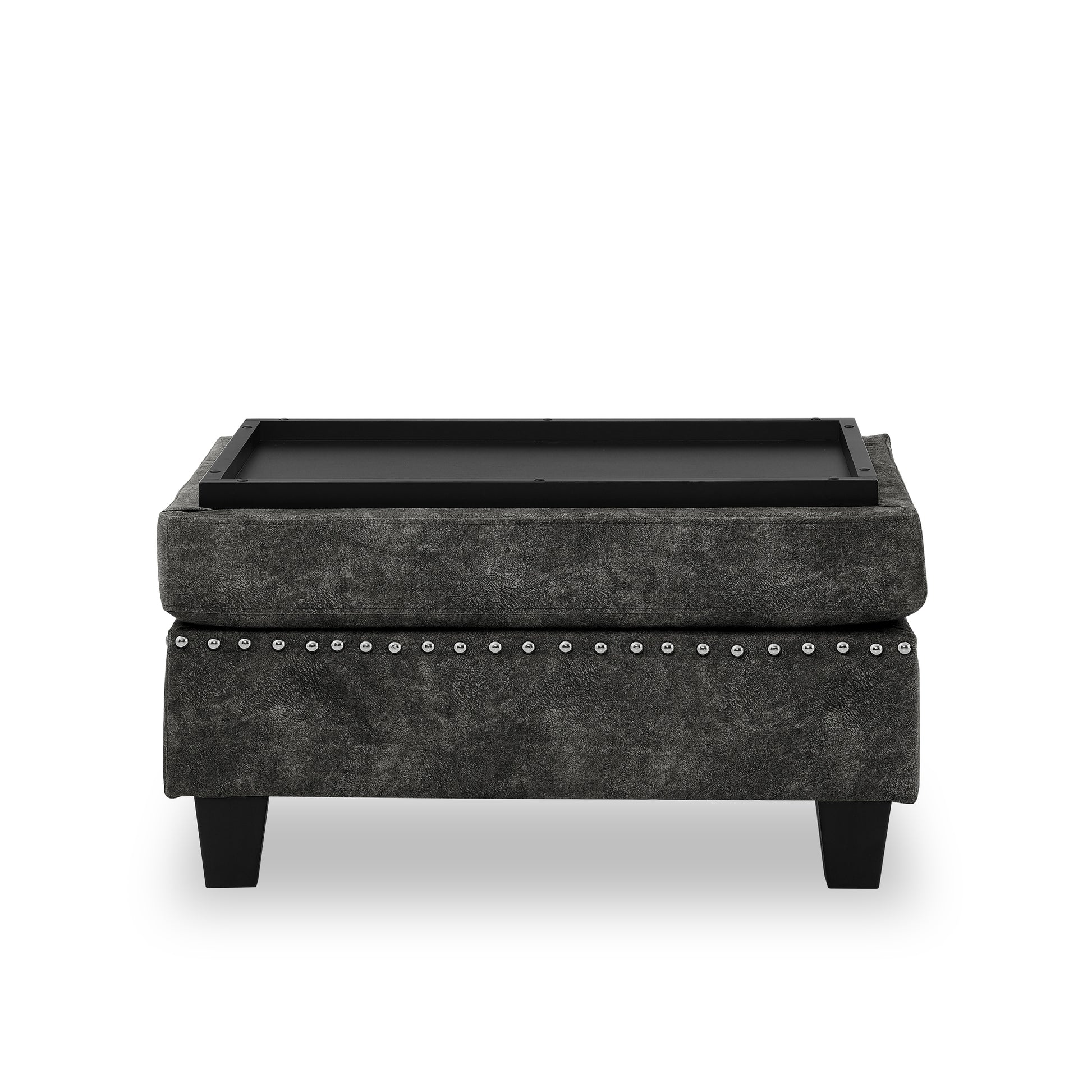 Sectional 3 Seaters Sofa ,Double Sided Multi Functional Footstool, Storage Matnon Slip Leg, Two Pillows, Velvet, Dark Grey Dark Grey Velvet 3 Seat