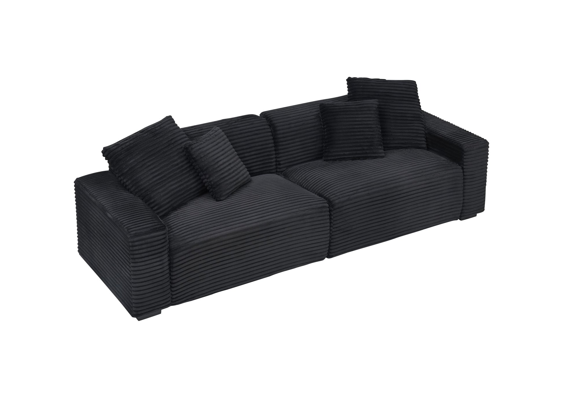 104.72 Inch 4 Seat Large Sofa With 4 Throw Pillows, Living Room Sofa In Black Corduroy Fabric Comfort Black Corduroy 3 Seat