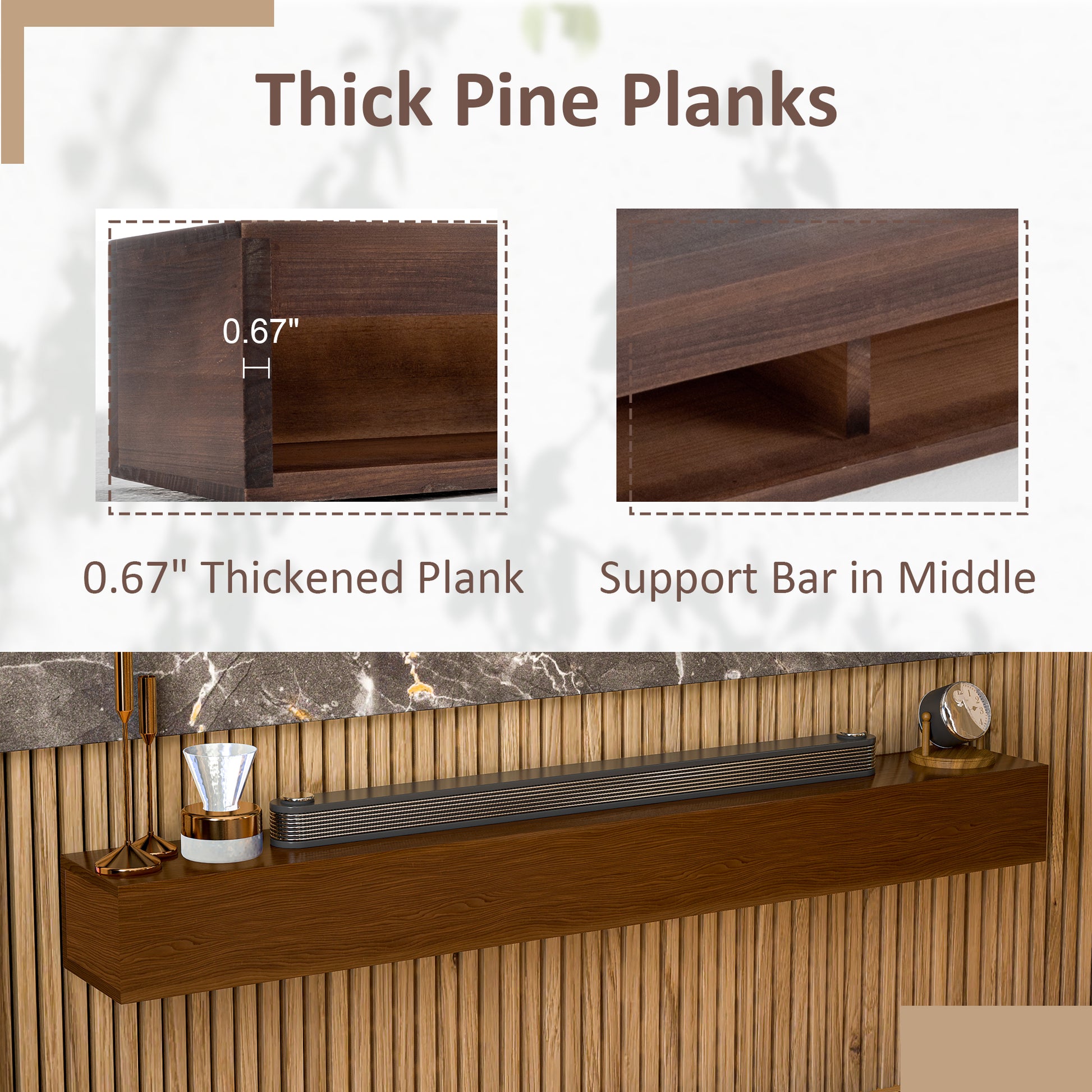 60'' Fireplace Mantel Wooden Wall Mounted Floating Shelf 8" Deep Solid Pine Wood,Brown Brown Brown Wall Mount Metal & Wood