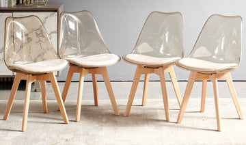 Wood Leg And Transparent Yellow Back Chair,Set Of 4,Dining Chair,Coffee Chair Antique Yellow Wood Plastic