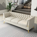 Fx P83 Cw Sofa Modern Velvet Living Room Chesterfield Design 82.7Inch Wide Sofa Cream White Color Beige Velvet 3 Seat