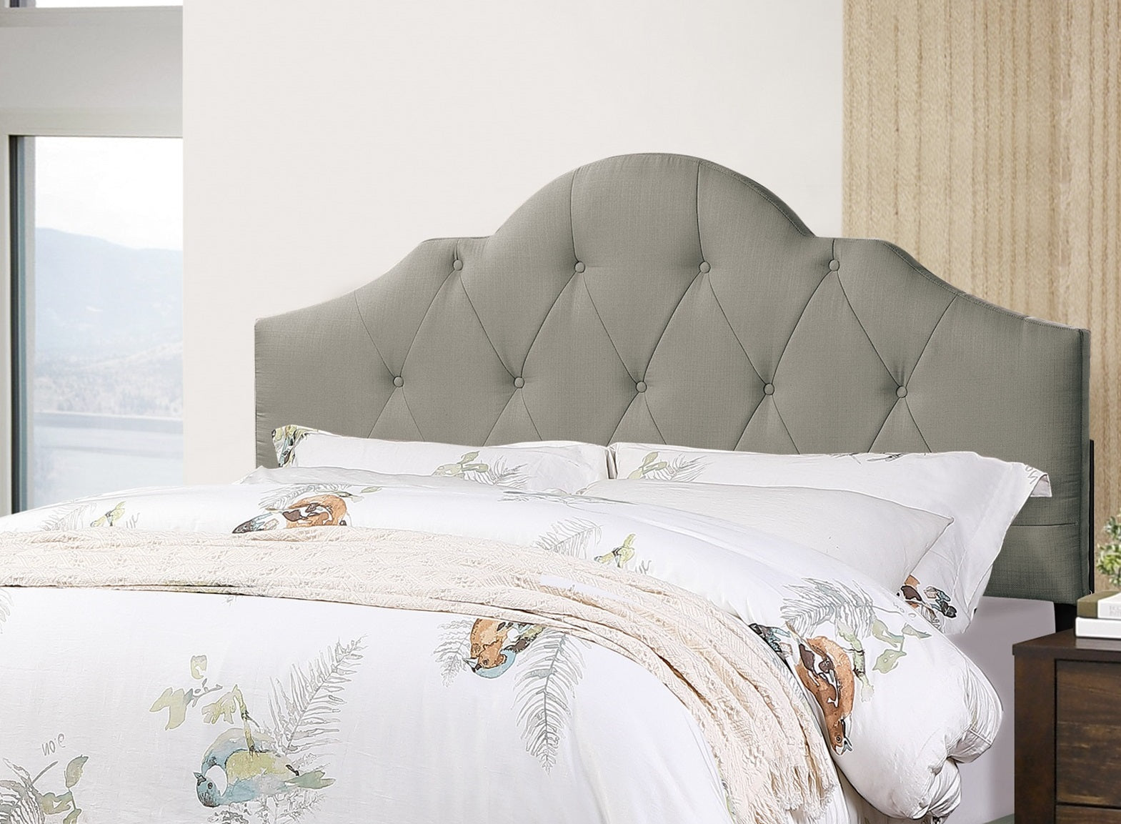 Majestic Arch 1Pc Full Size Bed Adjustable Hb Grey Polyfiber Tufted Upholstered Wooden Bedframe Bedroom Furniture Box Spring Not Required Full Gray Espresso Wood Bedroom