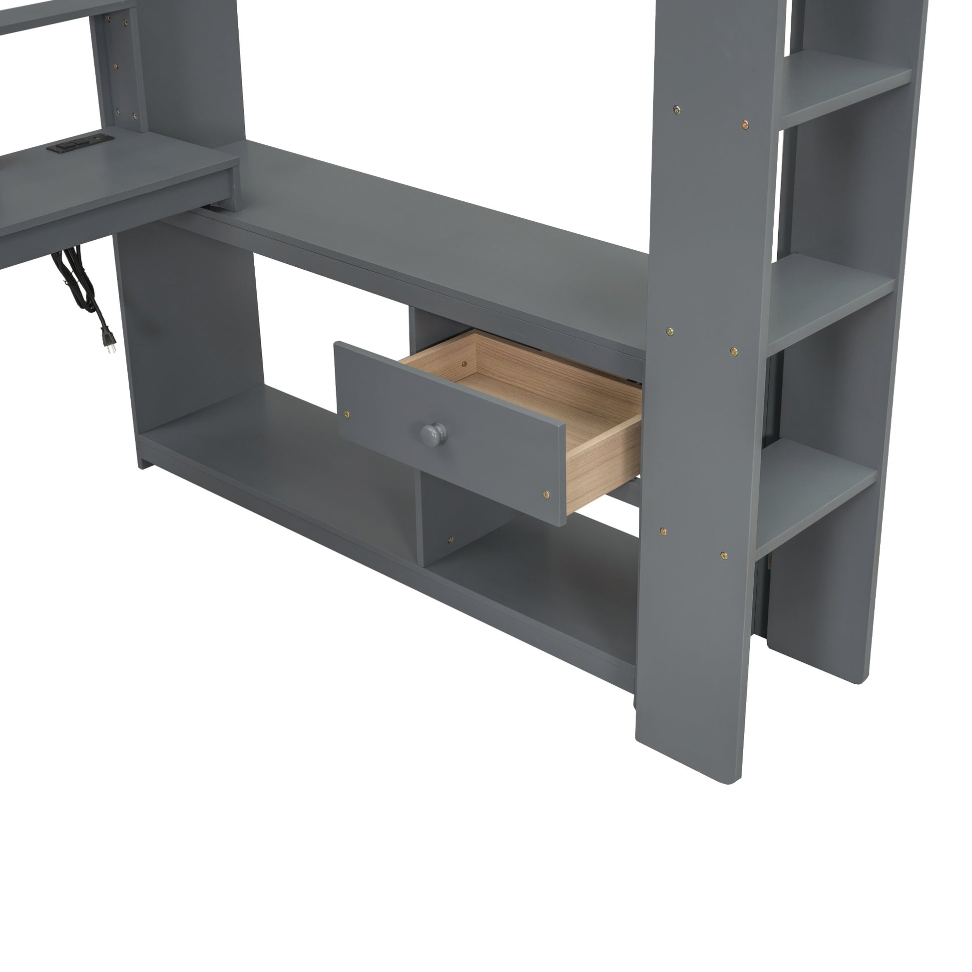Wood Full Size Gaming Loft Bed With Desk, Multi Storage Shelves, Led And Charging Station, Dark Gray Box Spring Not Required Full Dark Gray Wood Bedroom Bed Frame Solid Wood Mdf