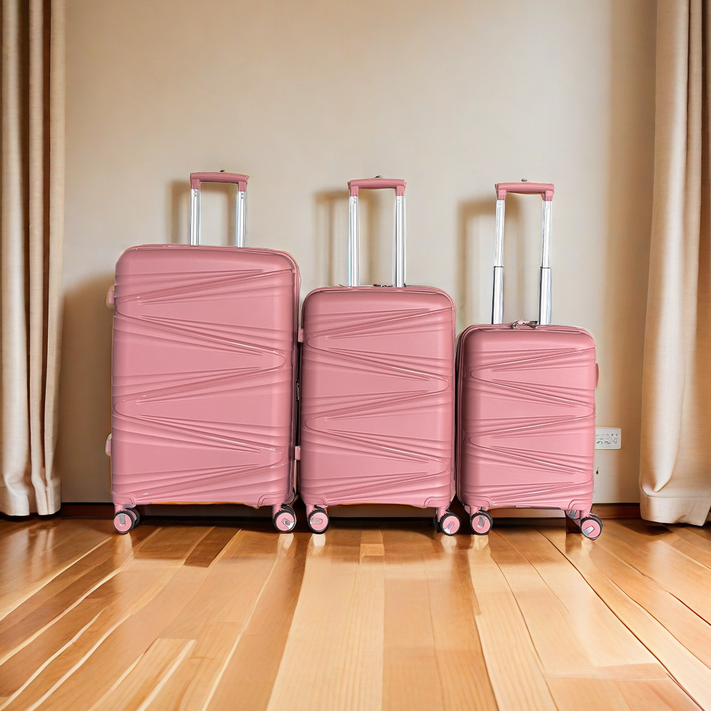 Hardside Luggage Sets 3 Pieces, Expandable Luggages Spinner Suitcase With Tsa Lock Lightweight Carry On Luggage 20Inch 24Inch 28Inch Rose Gold Polypropylene