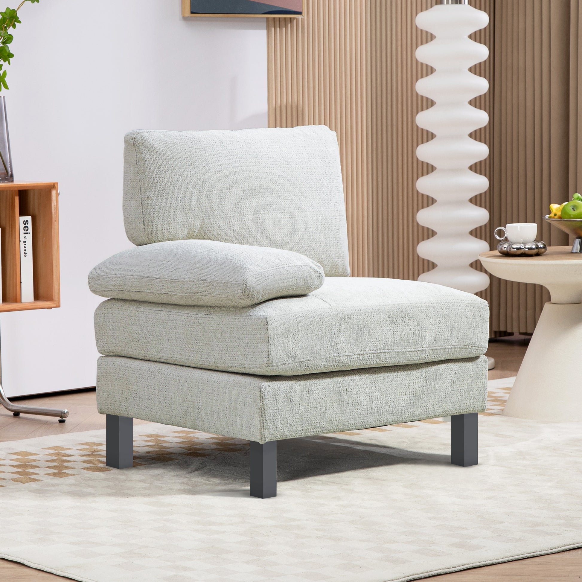 Homcom Module For Modular Sectional Sofa, Left Facing Armchair With Wood Legs And Pocket Spring For Living Room, Bedroom, Cream White Cream White Polyester 1 Seat