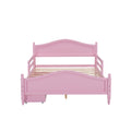 Full Size Wood Platform Bed With Guardrails On Both Sides And Two Storage Drawers ,Pink Full Pink Wood
