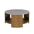 Round Mixed Material Coffee Table With Shelf Oak Mdf