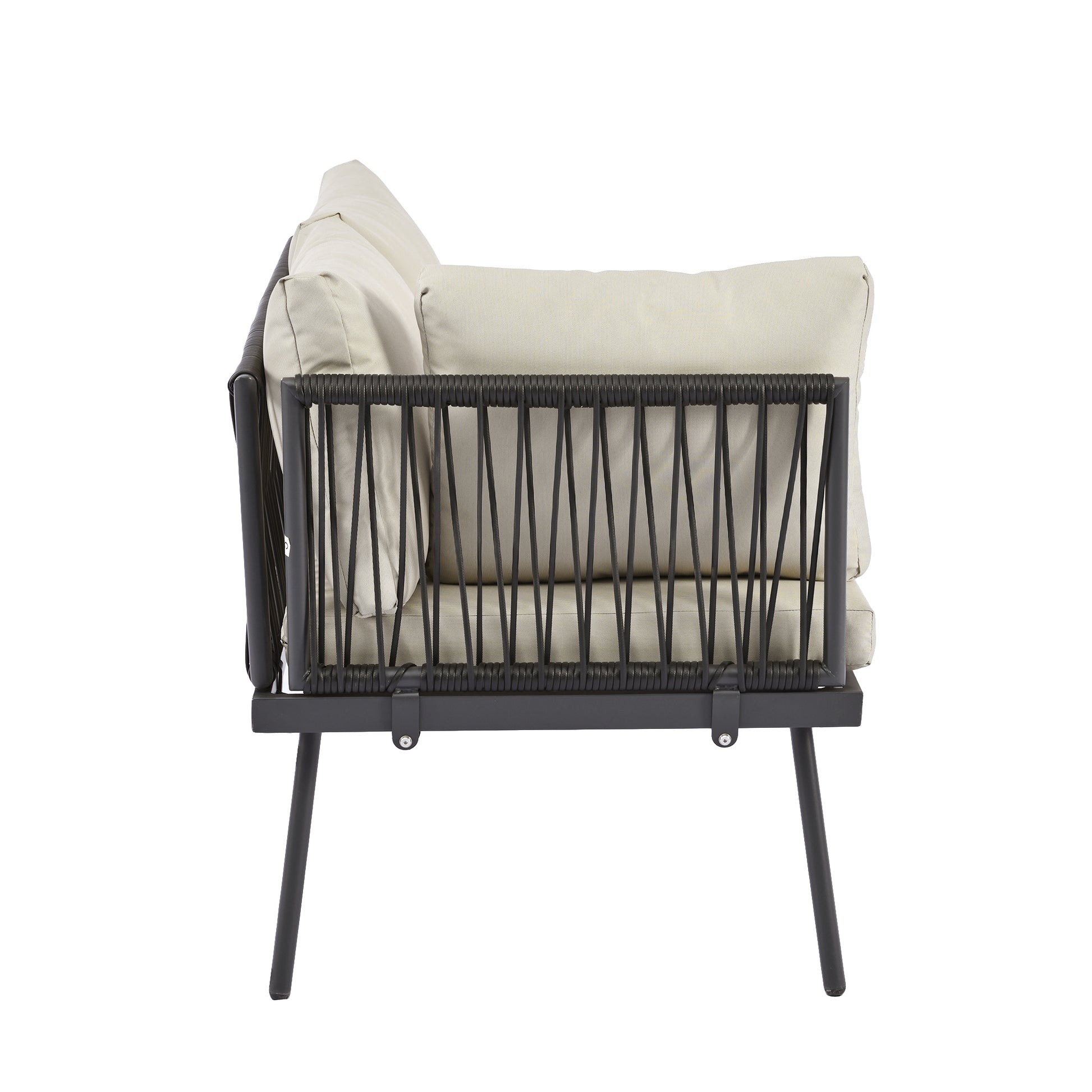 Modern Outdoor 3 Piece Pe Rattan Sofa Set All Weather Patio Metal Sectional Furniture Set With Cushions And Glass Table For Backyard, Poolside, Garden,Black,L Shaped Yes Sectional Black Seats 4 Weather Resistant Frame Water Resistant Cushion Garden &