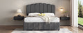 Full Size Upholstered Bed With 4 Storage Drawers,Wood Slat Support, Gray Full Gray Upholstered