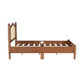 Full Size Wooden Platform Bed With Natural Rattan Headboard, Vintage Bed Frame With Wooden Slat Support, Walnut Box Spring Not Required Full Walnut Wood