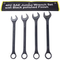 Sae Jumbo Combination Wrench Set Extra Large, 4 Piece ,Storage Bag Included ,Black Oxide Black Carbon Steel