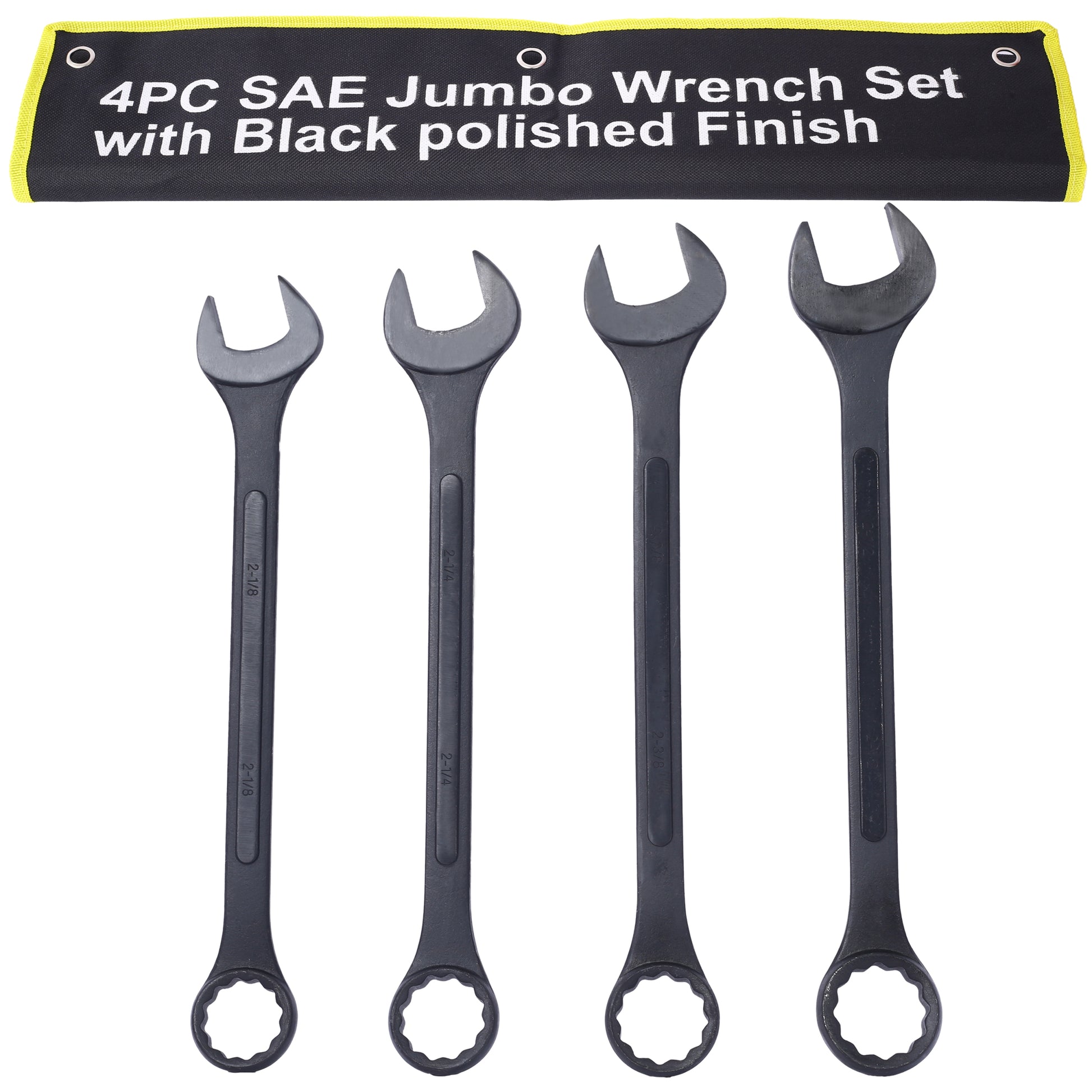 Sae Jumbo Combination Wrench Set Extra Large, 4 Piece ,Storage Bag Included ,Black Oxide Black Carbon Steel
