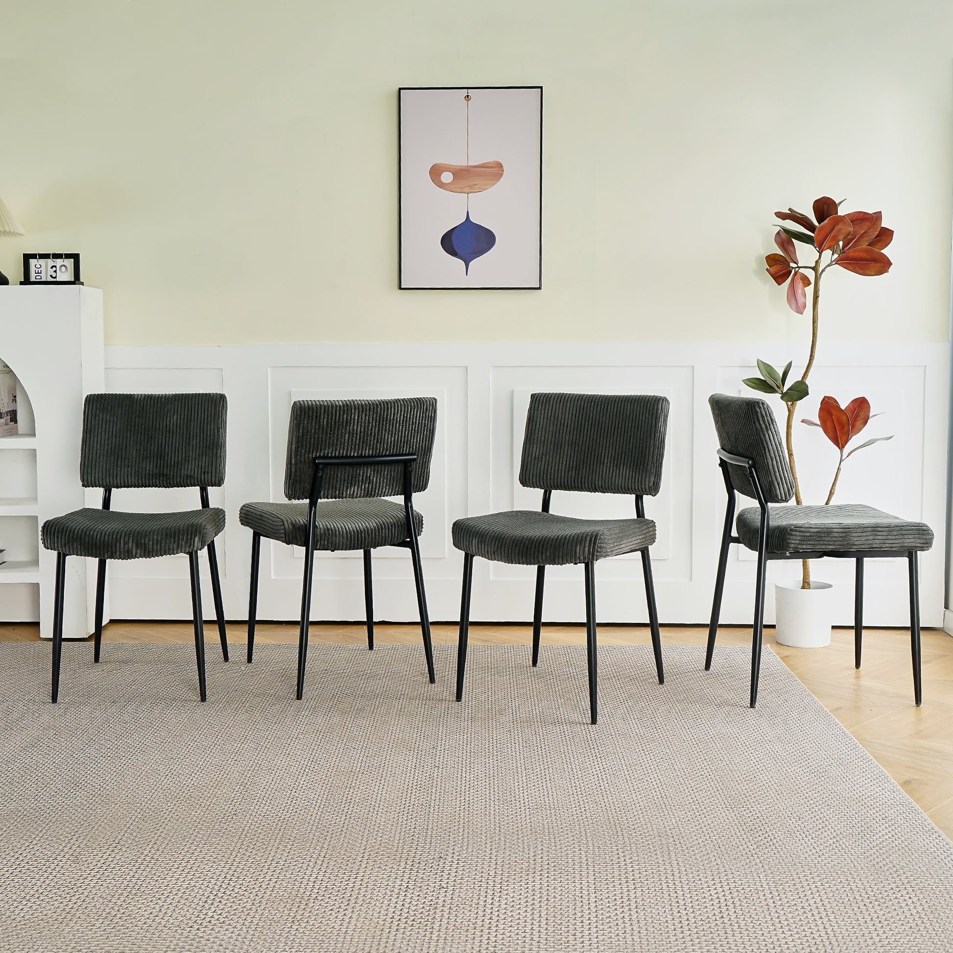 Modern Grey Simple Velvet Dining Chair Fabric Upholstered Chair Family Bedroom Stool Back Dressing, White Round Table Set, Chair Black Metal Legs Set Of 5 White Mdf