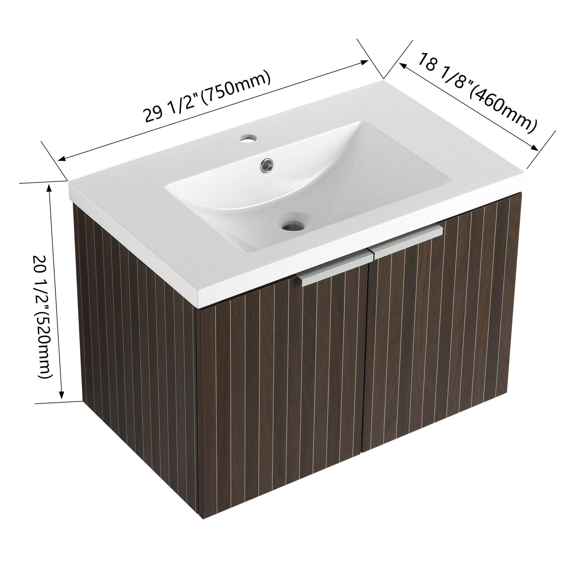 30 Inch Bathroom Vanity With Resin Sink,Soft Close Doors,Float Mounting Design Silver Brown Stripe Bathroom Modern Plywood Plywood