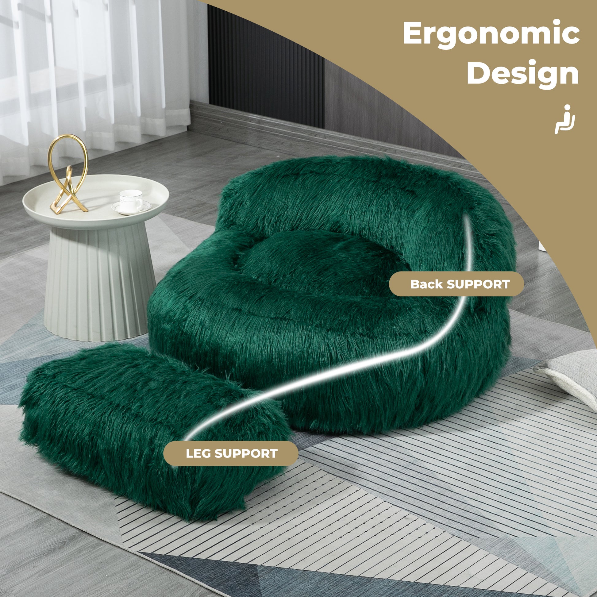 Coolmore Bean Bag Chair, Floor Sofa With Handle,Accent Sofa Chair With Ottoman For Gaming Reading Relaxing Emerald Emerald Foam Plush