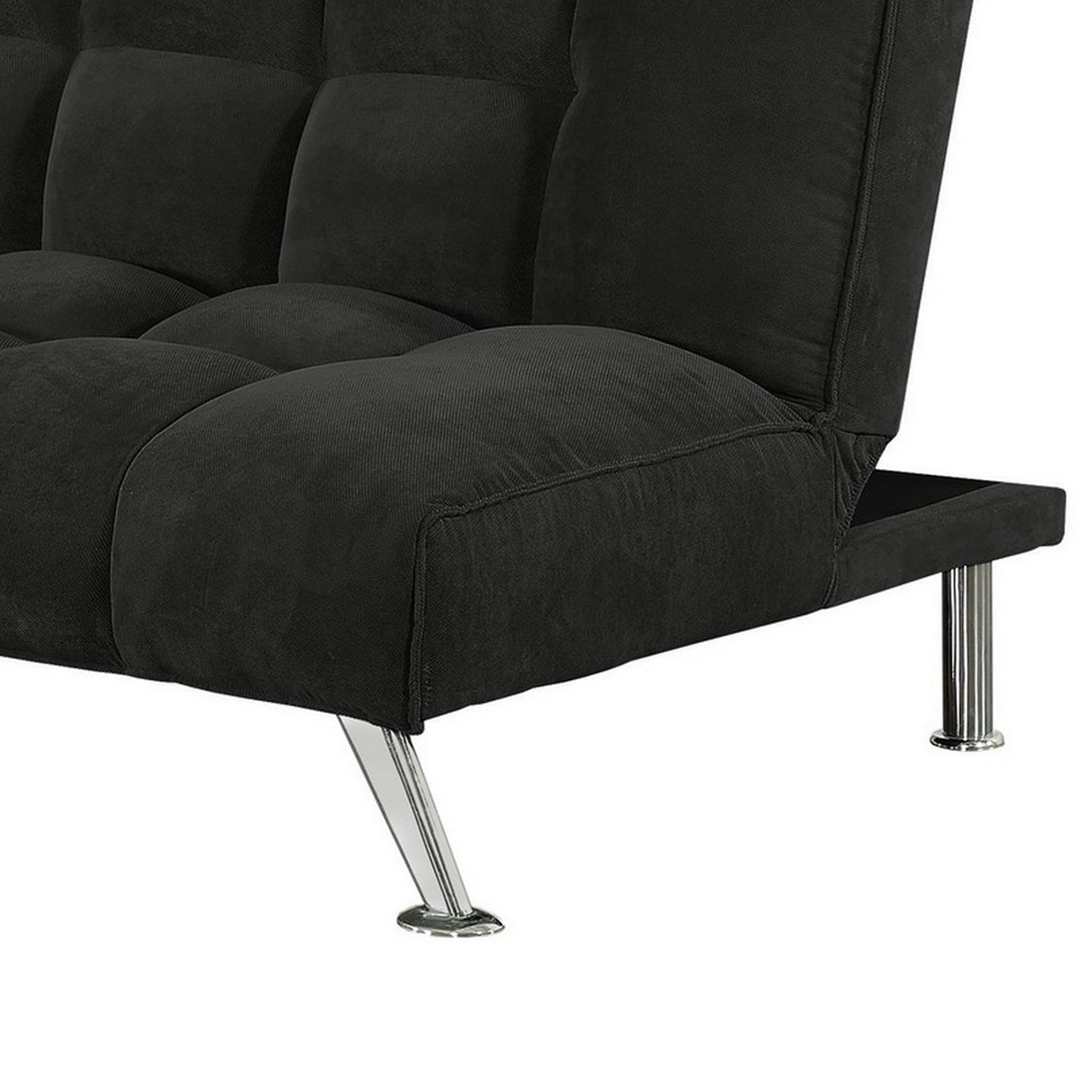 75 Inch Sofa Bed, Pocket Coils And Spring, Stylish Tufted Black Fabric Twin Black Wood Fabric
