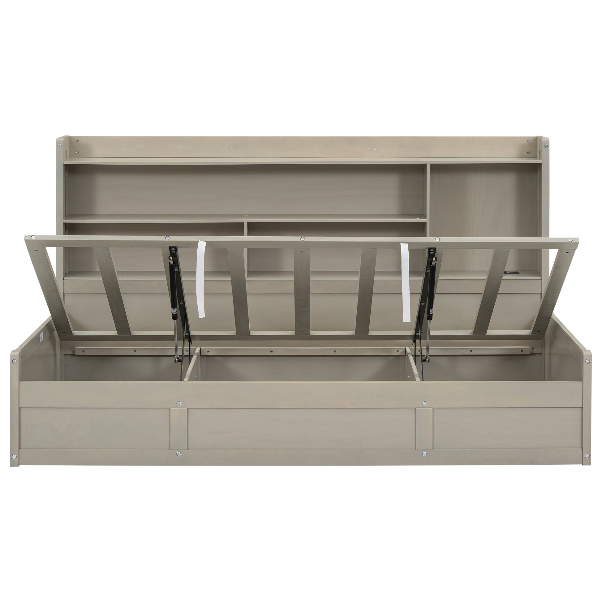 Twin Size Daybed Frame With Storage Bookcases And Underneath Storage, Usb Charging Station, Gray Twin Light Grey Solid Wood Mdf