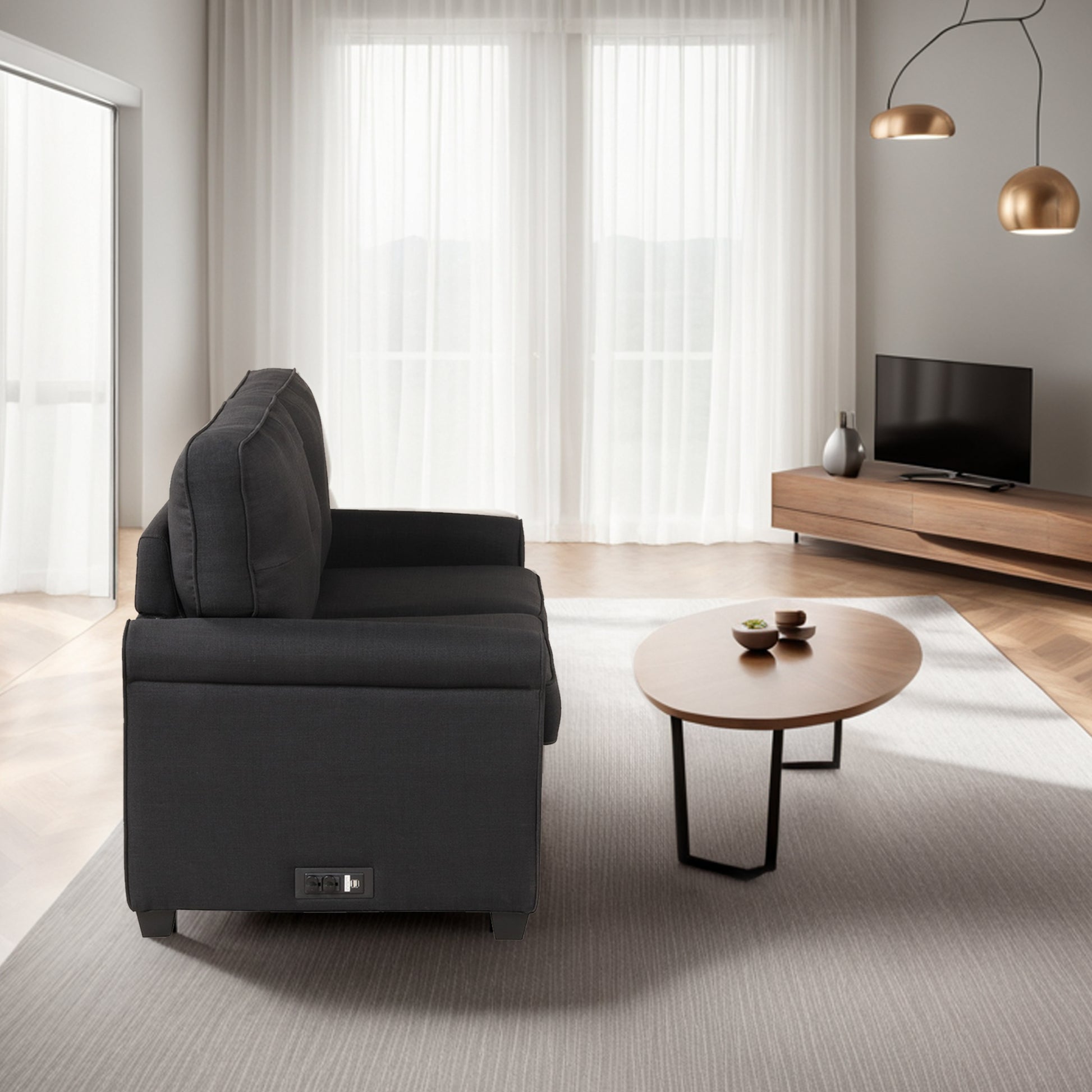 Fashion Pull Out Sofa Bed With Mattress, Fabric Antique Black Brown Polyester Wood Soft Cushion Back Extra Heavy Duty American Traditional Rubberwood Square Arms Memory Foam And Polyurethane Foam Polyester 2 Seat