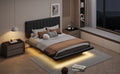 Queen Size Upholstered Floating Bed With Led Light And Usb Port, Velvet, Gray, Hydrualic Platform Bed Queen Gray Velvet