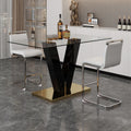 Table And Chair Set. A Rectangular Glass Dining Table With A 0.4 Inch Tempered Glass Tabletop And Mdf Board V Shaped Bracket, Paired With 2 Chairs Consisting Of Pu Seat Cushions And Silver Metal Legs. White Black Seats 2 Tempered Glass