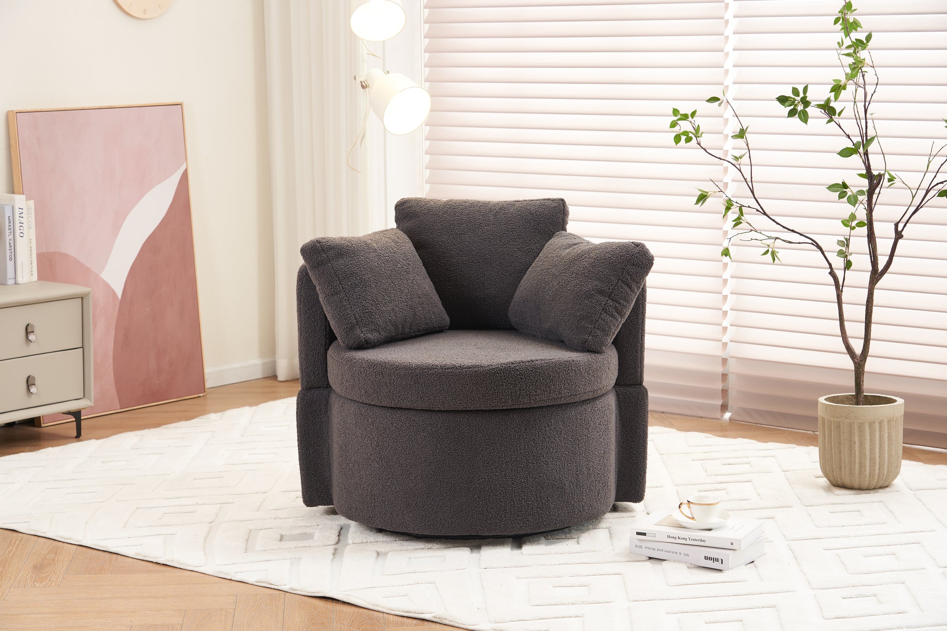 029 Teddy Fabric Swivel And Storage Chair With Back Cushion For Living Room,Dark Gray Dark Gray Primary Living Space Modern Foam Teddy