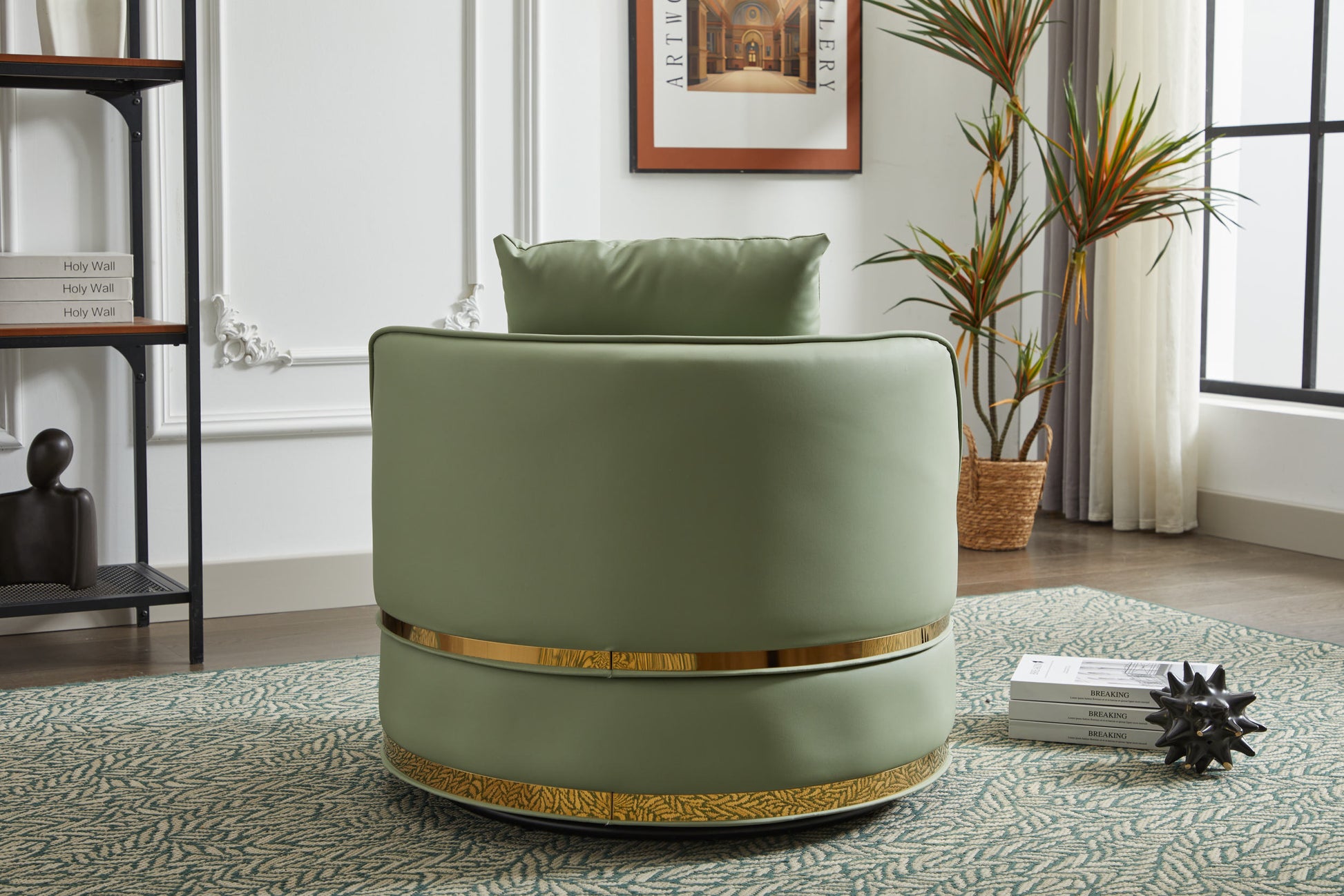 Swivel Chair, 360 Swivel Accent Chair, Barrel Chair For Living Room Bedroom Green Faux Leather