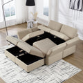 Oversized Modern 6 Seat Upholstered Sofa, Large Sectional Sofa With Storage Seats And Ottomanssofa Bed With Thick And Soft Cushions At All Sidesadjustable Arms And Backs Beige Beige Polyester 4 Seat
