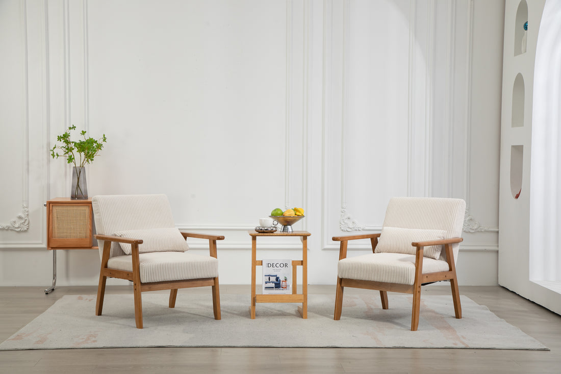 Leisure Chair With Solid Wood Armrest And Feet, Leisure Chair, Wood Frame, Velvet, Solid Rubber Wood Legs, Mid Century Modern Accent Chair, For Living Room Bedroom Studio Chair,Two Packs Beige Corduroy