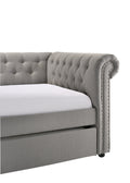 Luxurious 1Pc Modern Aesthetic Beautifully Button Tufted Trim Design Daybed Built In Pull Out Trundle Bed Living Space Guest Room Bedroom Dove Gray Twin Gray Wood Modern Solid Wood