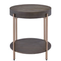 Dark Oak And Champagne 1 Shelf End Table Light Brown Primary Living Space Drawers Round Wood Metal