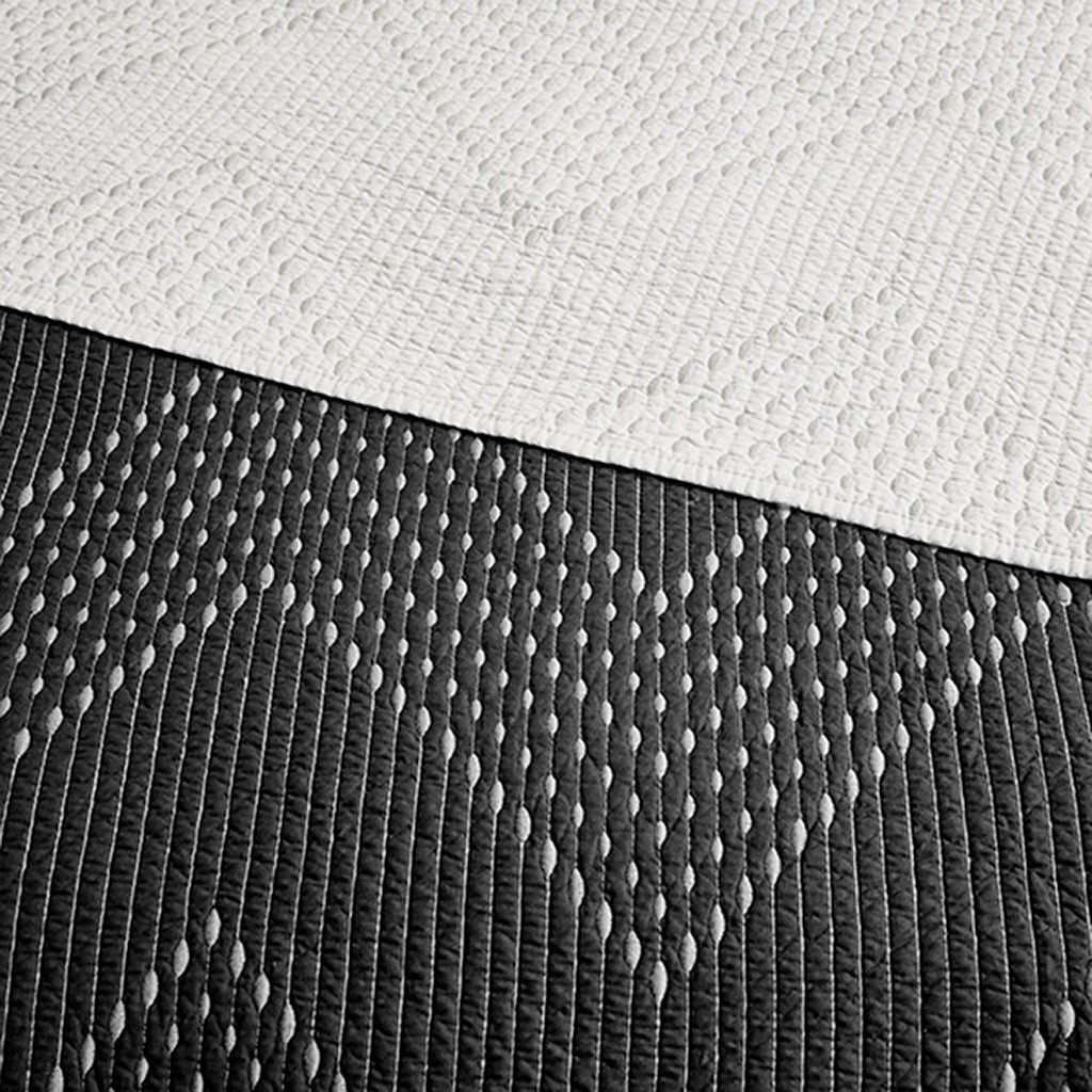 3 Piece Embroidered Cotton Quilt Set Black Full Queen Queen Black Cotton