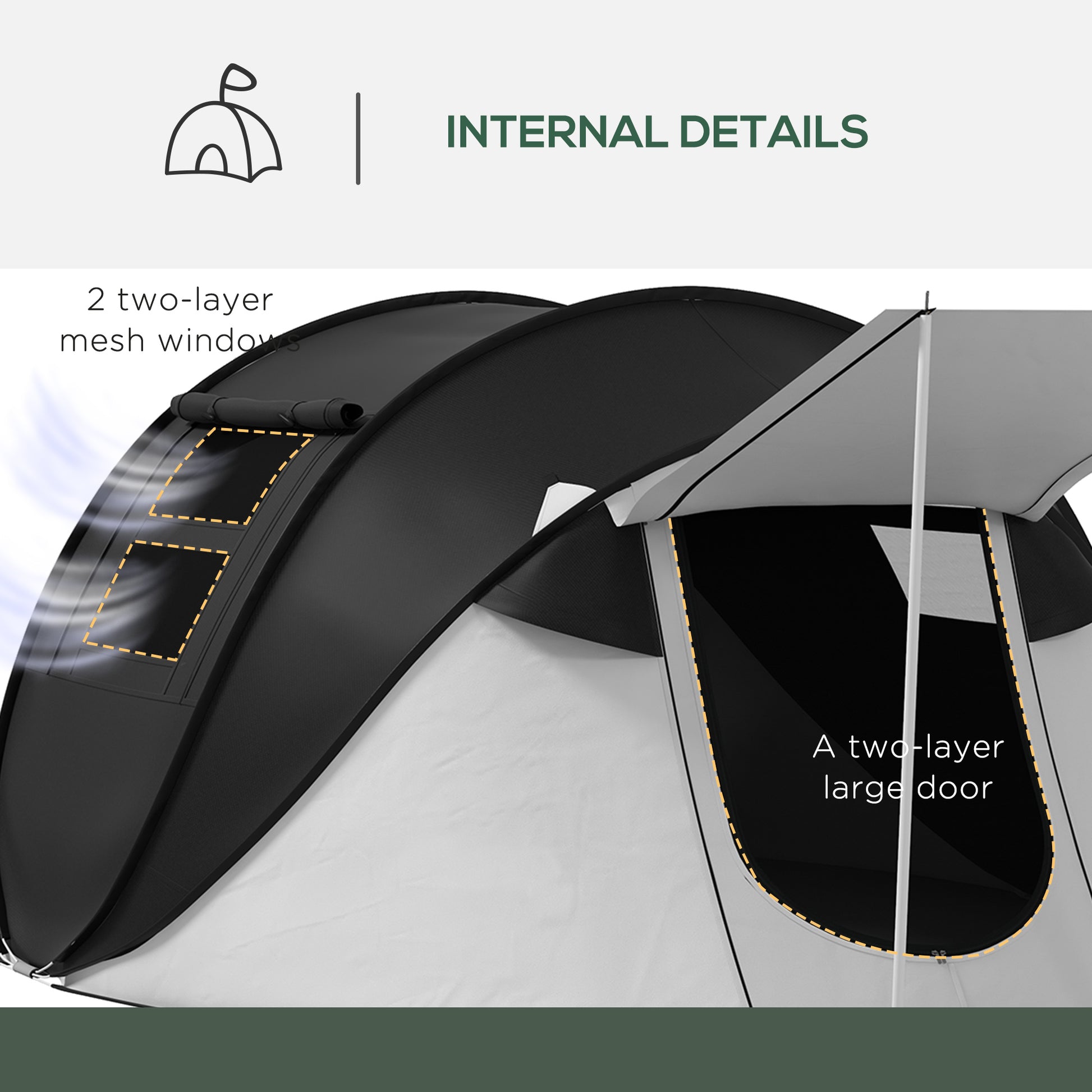 Outsunny Pop Up Tent, Instant Camping Tent With Porch And Carry Bag, 3000Mm Waterproof, For 2 3 People, Black, Poles Included Black Polyester